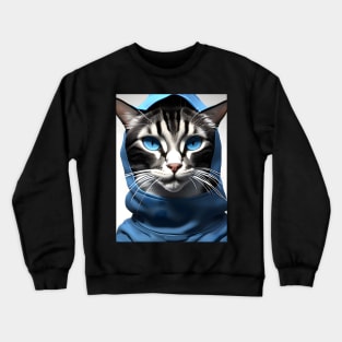 Hooded Cat - Modern Digital Art Crewneck Sweatshirt